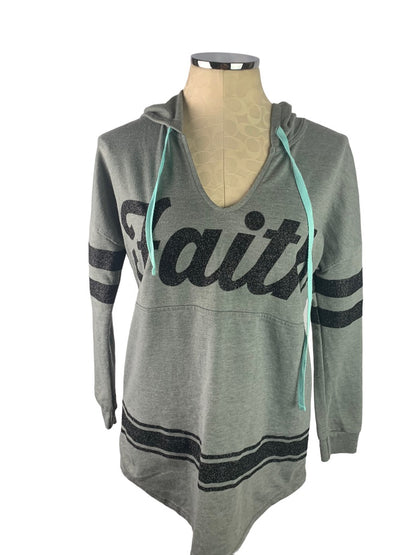 Small NOBO No Boundaries Junior Women's Hoodie Pullover "Faith" Gray