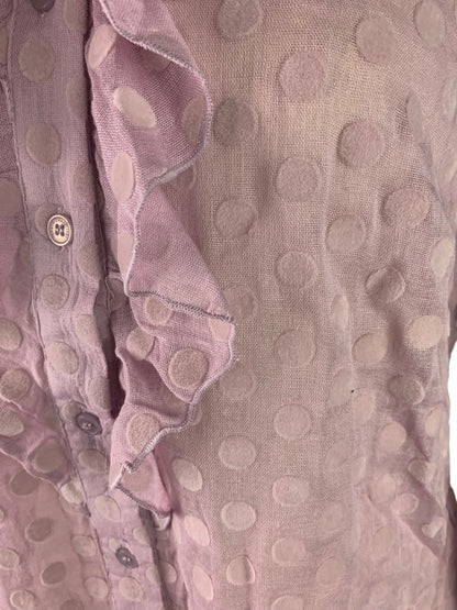 Medium Isaac Mizrahi Live! Sheer Lilac Flock Dot Ruffle Front Button Up