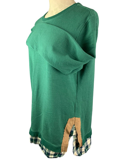 Large evy's tree Women's Green Soft Sweatshirt Flannel Trim "The Charlotte"