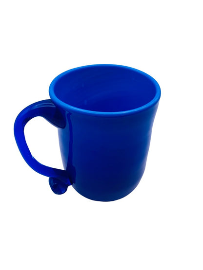 Blue Glass Handblown Handled Mug Opaque 5"h x 3.5" diameter