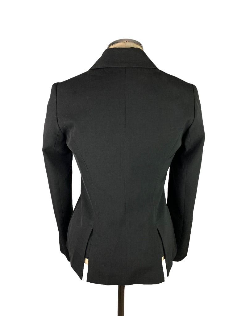 4 Thalian Women's Black Wool Blend 4 Button Blazer Jacket Hi Lo Fitted