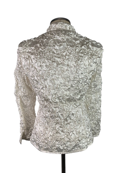 Large Addressing Woman New Ivory Pucker Satin Full Zip Sequin Jacket