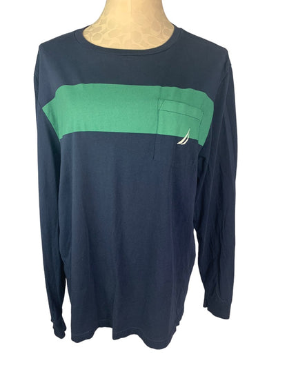 Large Nautica Blue Jersey Knit Women's Pullover Single Pocket Tshirt