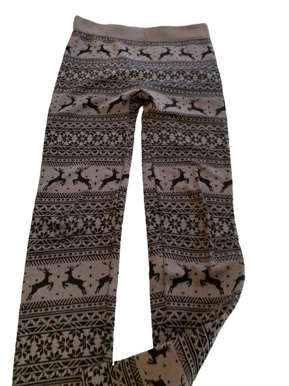 M/L Wallflower Junior Women's Gray Reindeer Print Fleece Lined Footless Tights