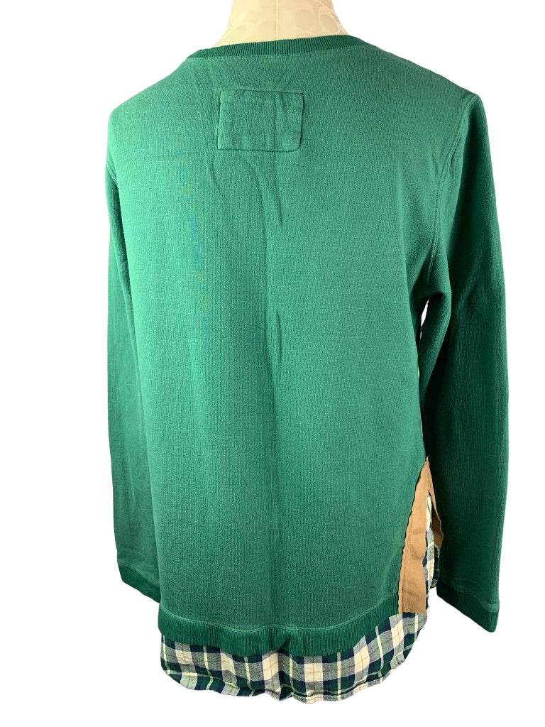 Large evy's tree Women's Green Soft Sweatshirt Flannel Trim "The Charlotte"