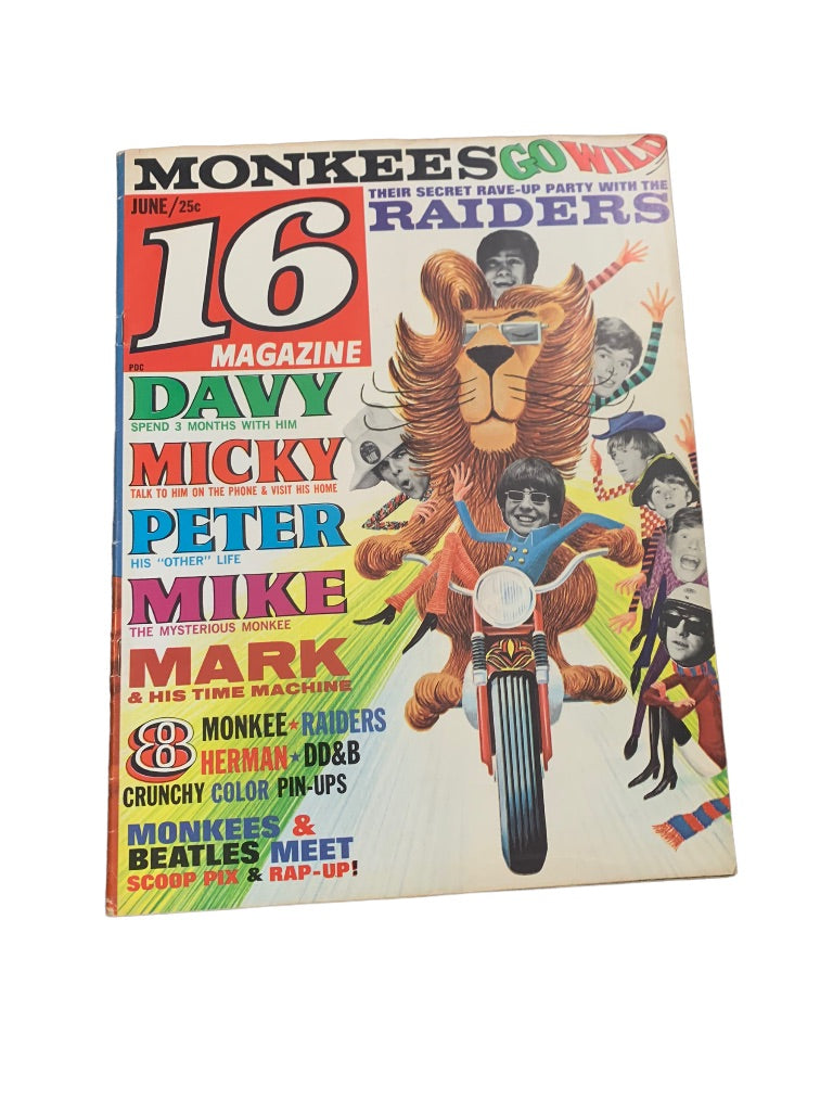 16 6/1967-Monkees-Sonny & Cher-Raiders-Beatles-Davy Jones-teen mag-VG/FN