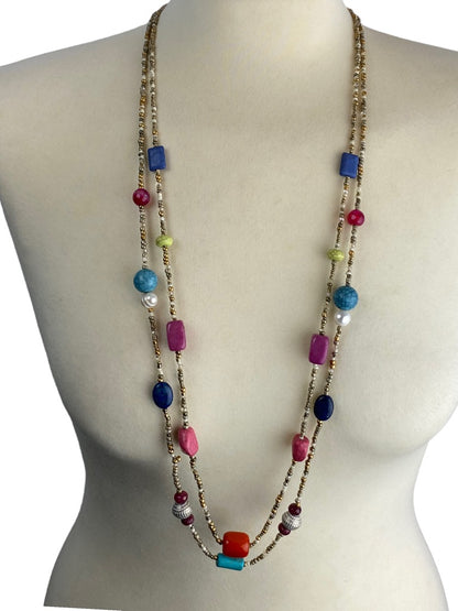 Chico's Dual Strand Multicolor String Necklace with Clasp 41"