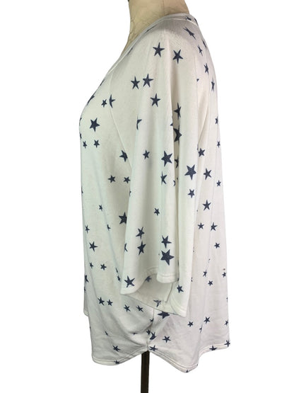 Medium Crepas Women's Oversize Pullover Shirt White Blue Stars Short Sleeve