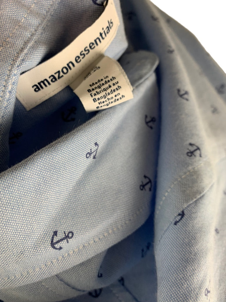 XL Amazon Essentials Women's Light Blue Oxford Anchor Print Button Up