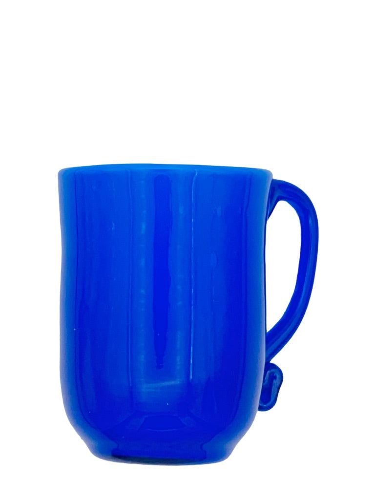 Blue Glass Handblown Handled Mug Opaque 5"h x 3.5" diameter