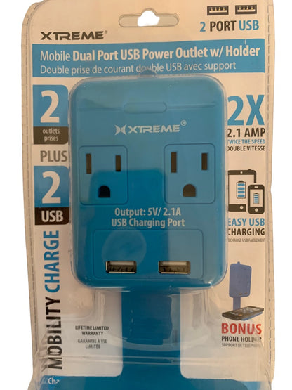 Xtreme Mobile Dual Port USB Power Outlet with Holder 2 Outlets 2 USB