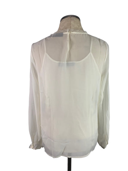 Medium Pamela Dennis Sheer Ivory Blouse and Cami Lace Trim