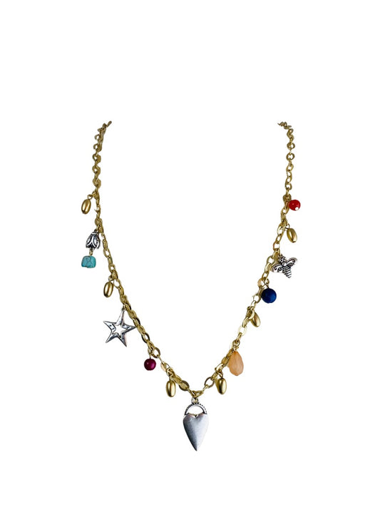 Chico's Goldtone Charm Necklace 40" Mixed Metal And Color with Clasp