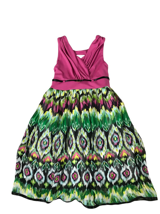 8 Bonnie Jean Girls Lined Pink Dress Sleeveless Abstract Design Green Skirt