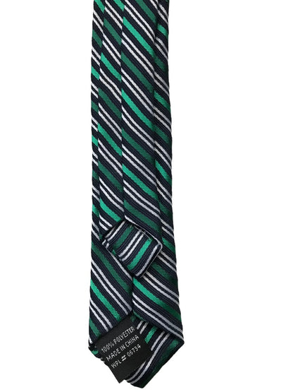 Boy's Navy Blue and Green Stripe Clip On Necktie Tie 15"