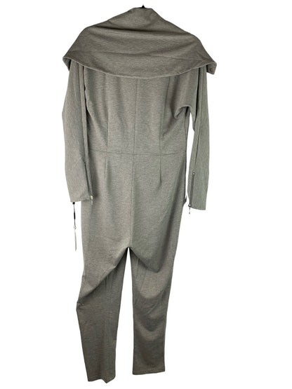 12 Vicky Tiel New Gray Zip Up Jumpsuit Funnel Neck Stretch Neck Pockets