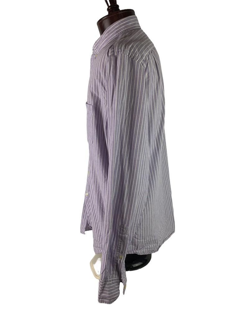 Large Tailored by J.Crew Men's Striped Button Down Dress Shirt Purple White 50552