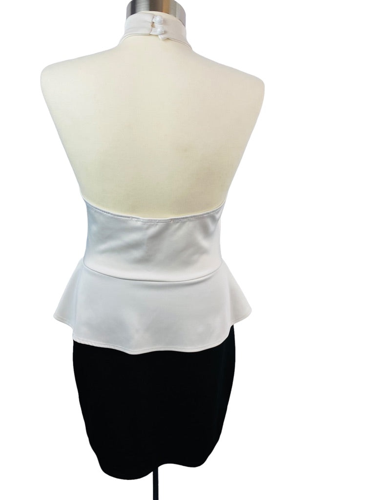 Large Republic of Couture White Black Fitted Sleeveless Peplum Dress