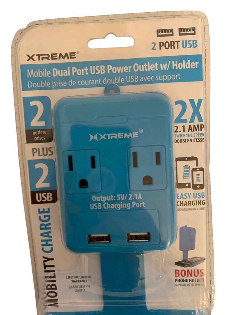 Xtreme Mobile Dual Port USB Power Outlet with Holder 2 Outlets 2 USB