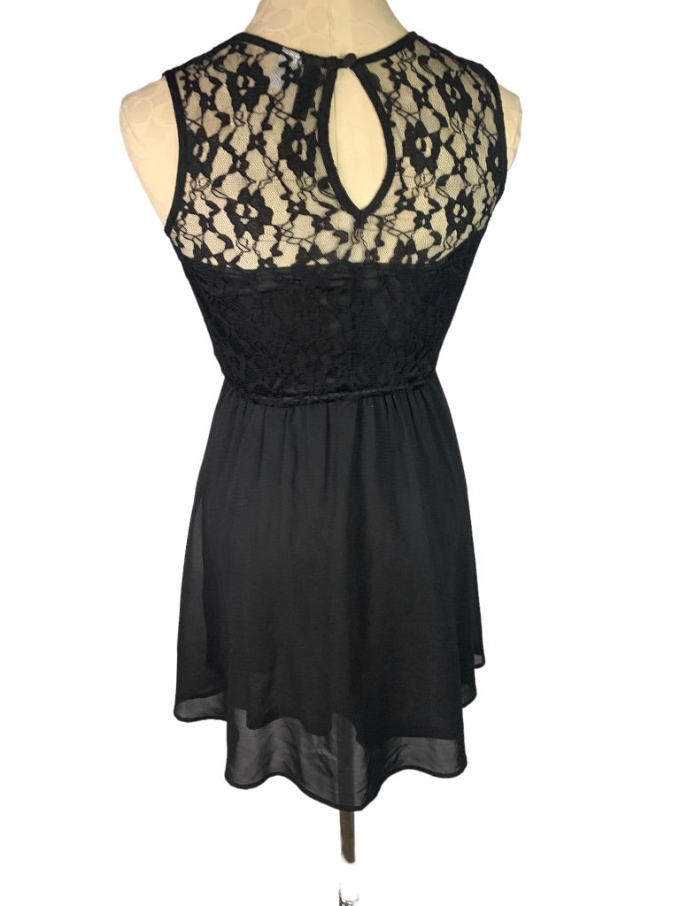 2 Divided by H&M Black Fit and Flare Dress Lace Yoke Short Sleeveless