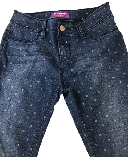 10R Old Navy Girls Rockstar Jeggings Blue Stretch Dot Pattern Adjustable Waist