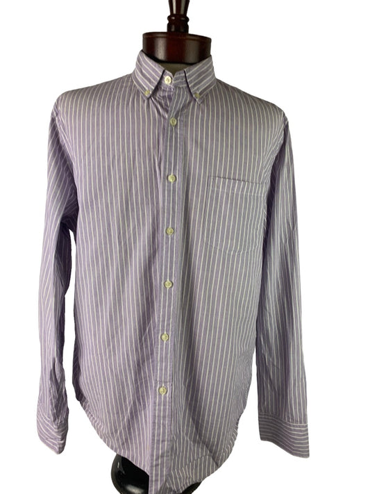 Large Tailored by J.Crew Men's Striped Button Down Dress Shirt Purple White 50552