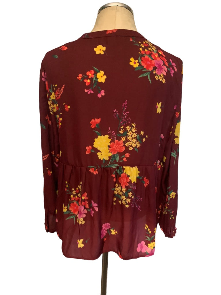 Large Old Navy Sheer Burgundy Floral Women's Pullover Blouse