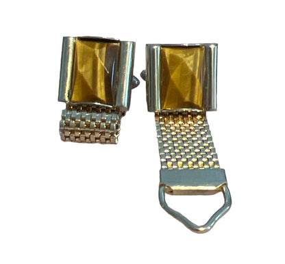 Vintage Tiger’s Eye Wrap Around Mesh Square Goldtone Cufflinks