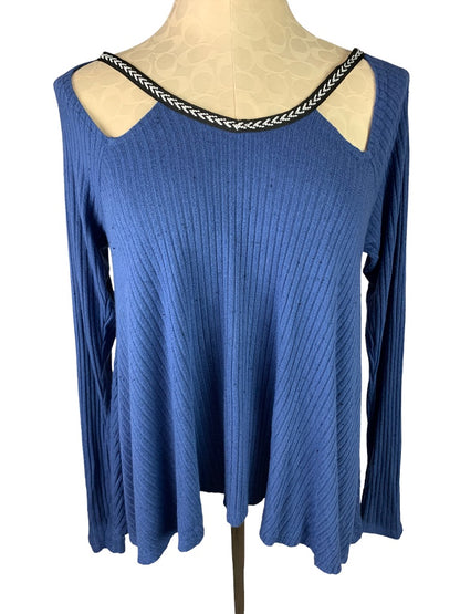 Medium Lazy Sundays Women's Blue Cut Out Neckline Soft Jersey Knit Top