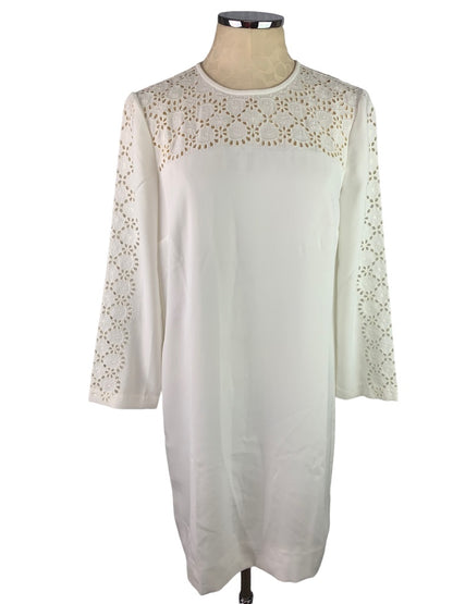 6 J.Crew Laser-cut Eyelet Dress in 365 Crepe White Dress Long Sleeve AK222