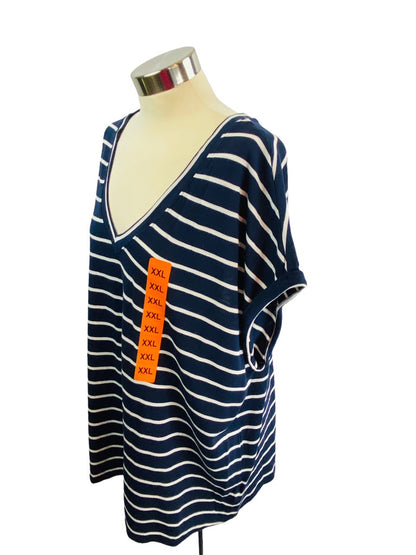 XXL Jessica Simpson Women's Navy Blue White Stripe Tshirt V-Neck New