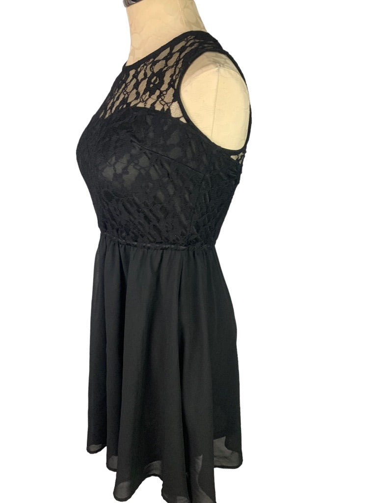 2 Divided by H&M Black Fit and Flare Dress Lace Yoke Short Sleeveless