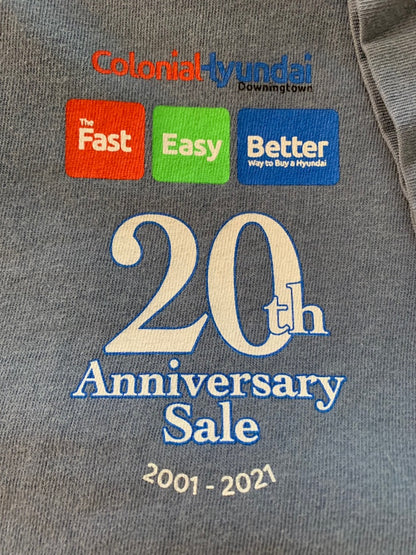 Medium Colonial Hyndai 20th Anniversary Downingtown Short Sleeve Blue Adult Tshirt