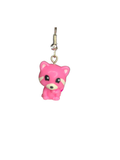 Animal Racoon Figural Earring Pink Yellow 1.5" Drop Dangle Hook Pierced