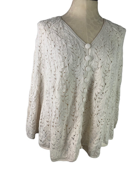 Large Eureka by Christos Garkinos Women's Ivory Loose Knit Button Up Cape Cardigan