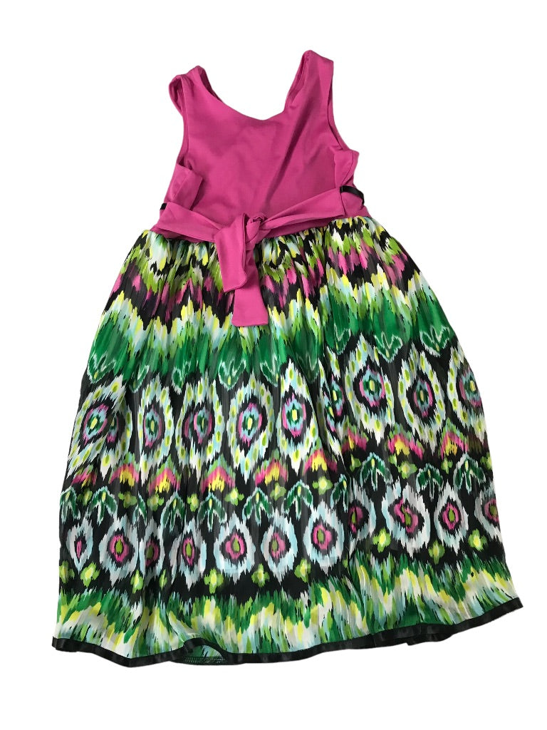 8 Bonnie Jean Girls Lined Pink Dress Sleeveless Abstract Design Green Skirt