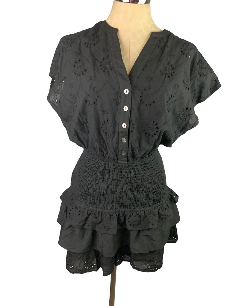 Medium entro Black Eyelet Mini Dress Short Sleeve Women's