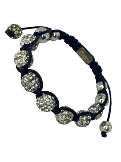 Signed Nogucci Adjustable Bracelet Black and Silvertone Rhinestone Balls