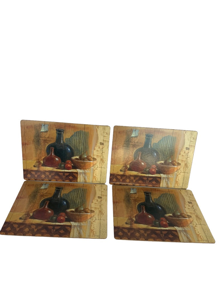 Set of 4 Board Cork Backed Placemats Still Life Tuscan Style 18 1/2" x 11 3/4"