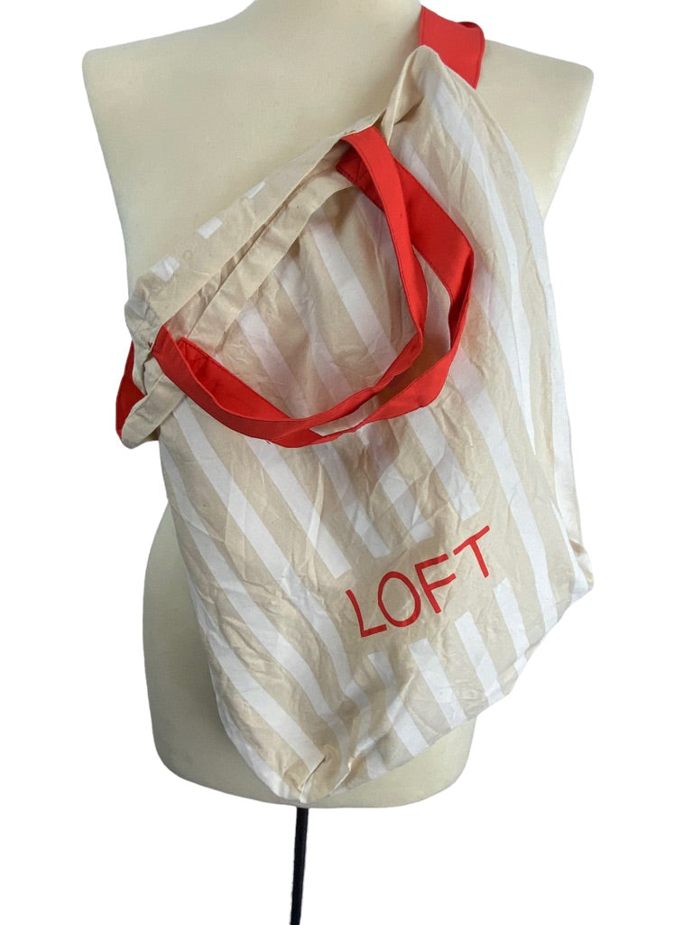 LOFT Cotton Tote Back Tan and White Stripe Orange Handles