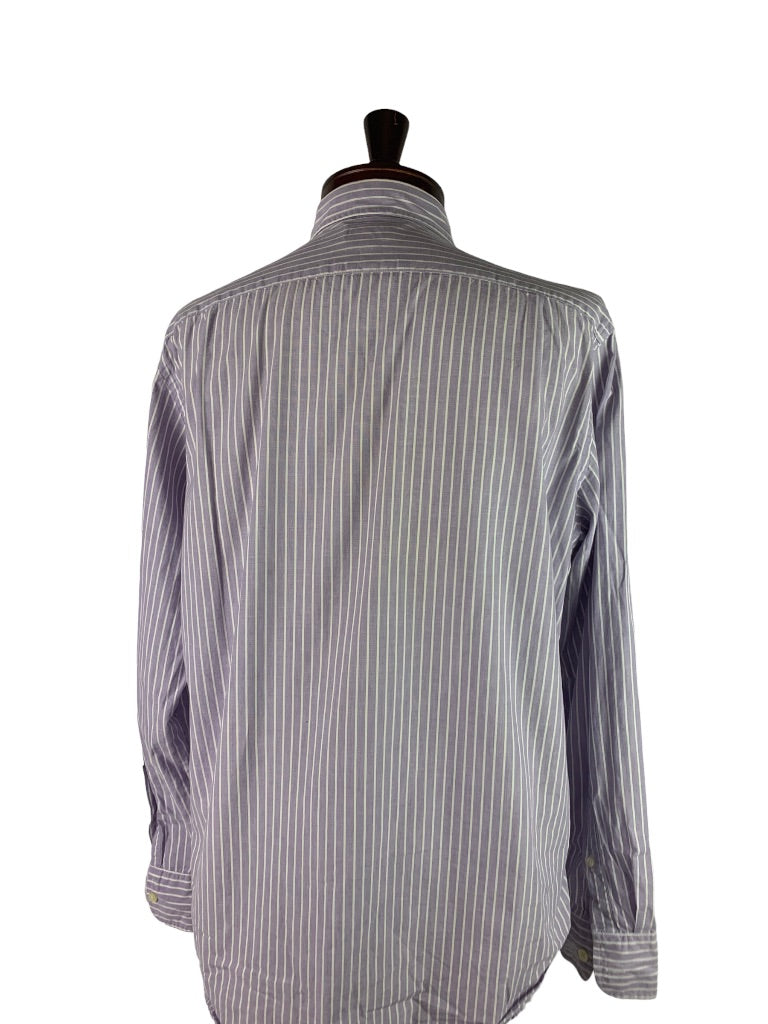 Large Tailored by J.Crew Men's Striped Button Down Dress Shirt Purple White 50552