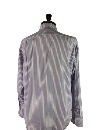 Large Tailored by J.Crew Men's Striped Button Down Dress Shirt Purple White 50552