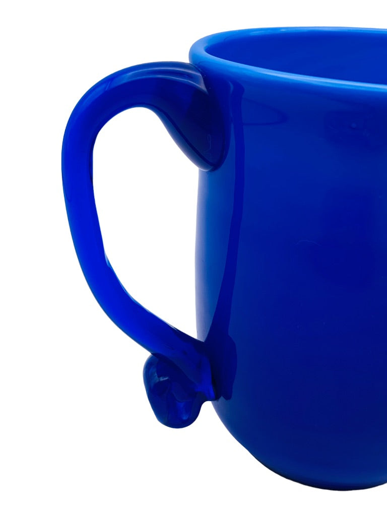 Blue Glass Handblown Handled Mug Opaque 5"h x 3.5" diameter