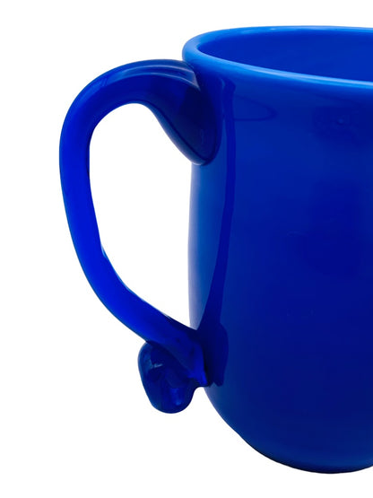 Blue Glass Handblown Handled Mug Opaque 5"h x 3.5" diameter