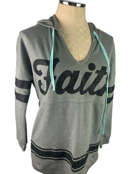 Small NOBO No Boundaries Junior Women's Hoodie Pullover "Faith" Gray