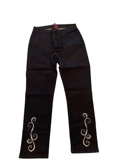 12 Antthony Original New Black Stretch Denim Jeans Embroidered Details