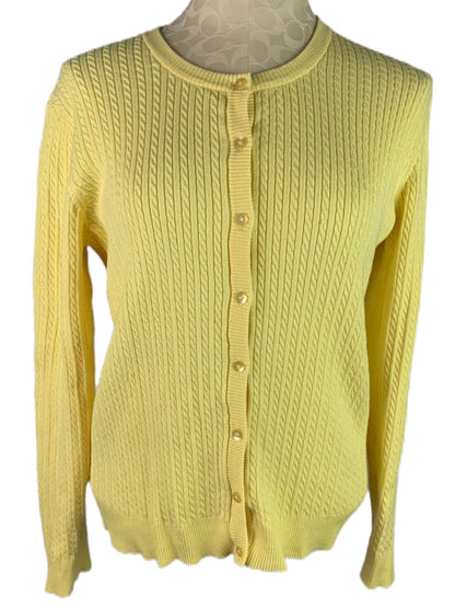 Large David Brooks Yellow Button Down Cardigan Cable Knit Women's