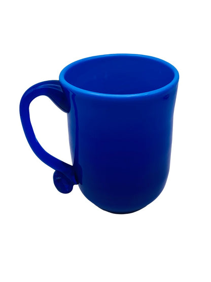 Blue Glass Handblown Handled Mug Opaque 5"h x 3.5" diameter