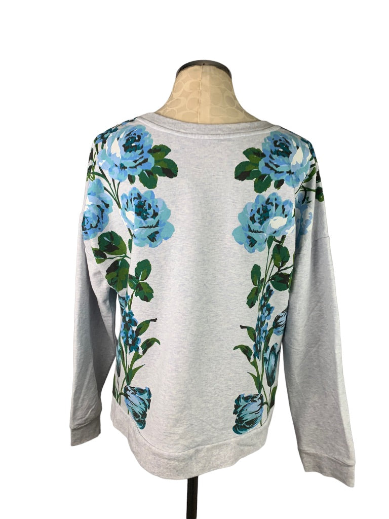 Large Isaac Mizrahi Live! Women's Gray Floral Sweatshirt Wide Neck