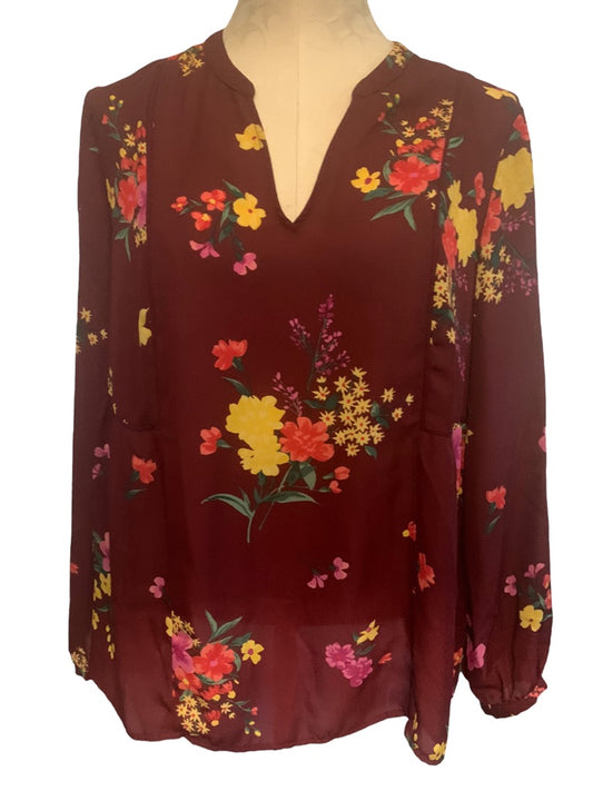 Large Old Navy Sheer Burgundy Floral Women's Pullover Blouse